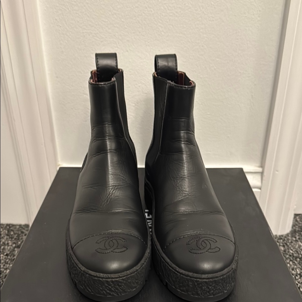 Chanel Black Leather Chelsea Boots